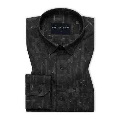 Charcoal Drift Abstract Linen Shirt For Men