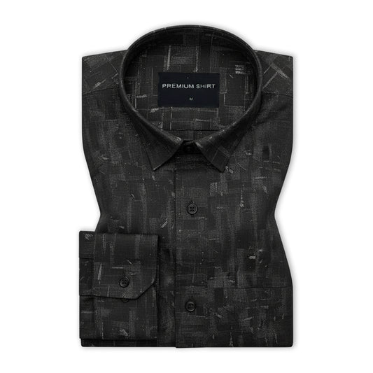 Charcoal Drift Abstract Linen Shirt For Men