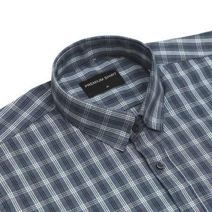 Dark Grey Classic Check Cotton Blend Shirt For Men