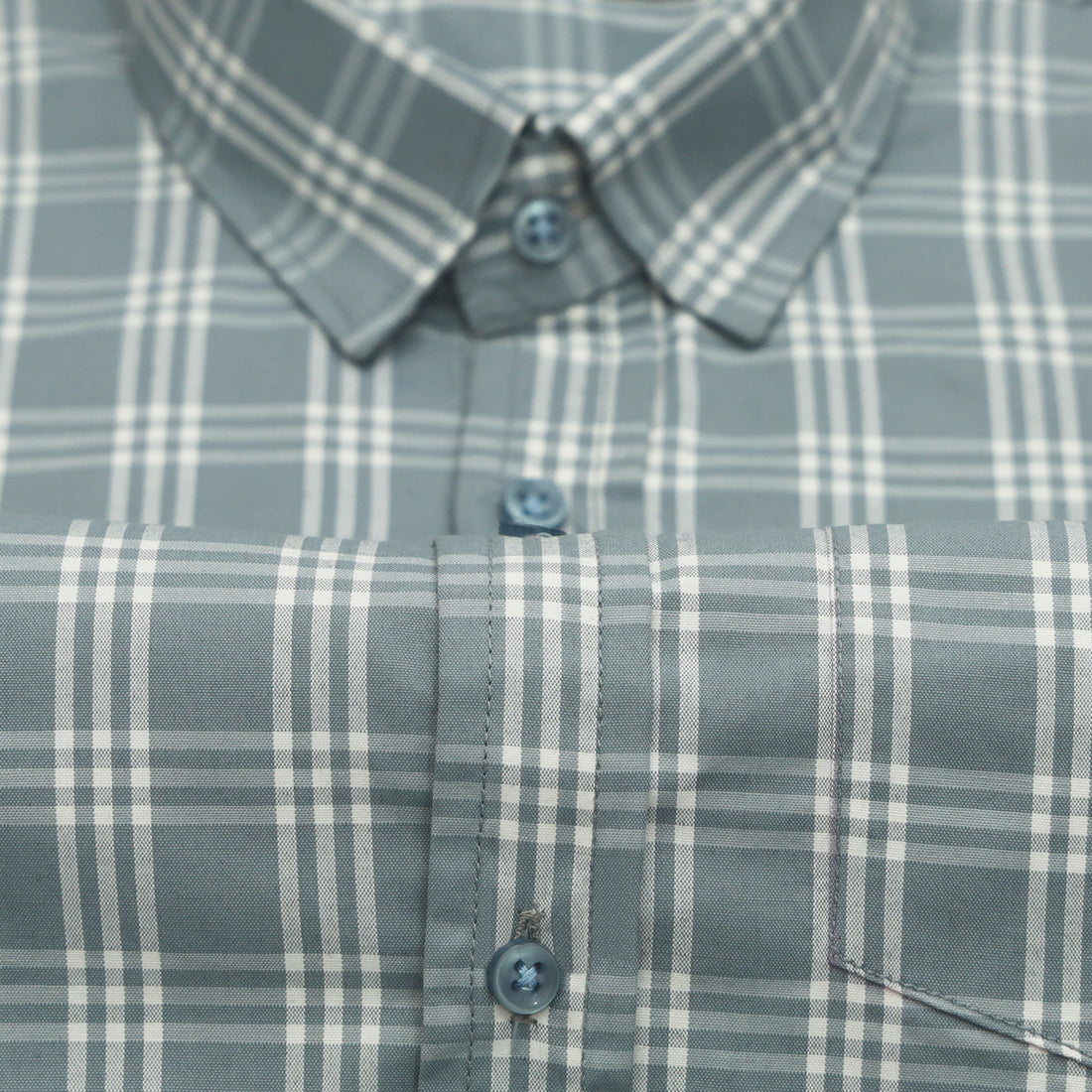 Frosted Teal Classic Check Paper Cotton Shirt For Men