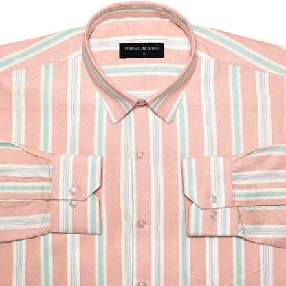 Rose Mist Oxford Stripe Cotton Shirt For Men