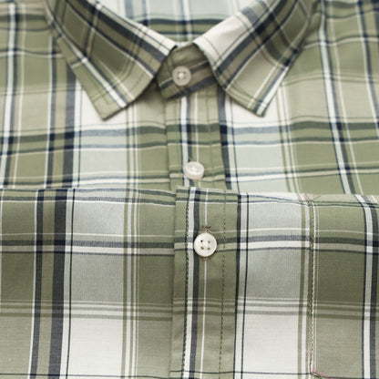 Olive Green Classic Check Paper Cotton Shirt For Men