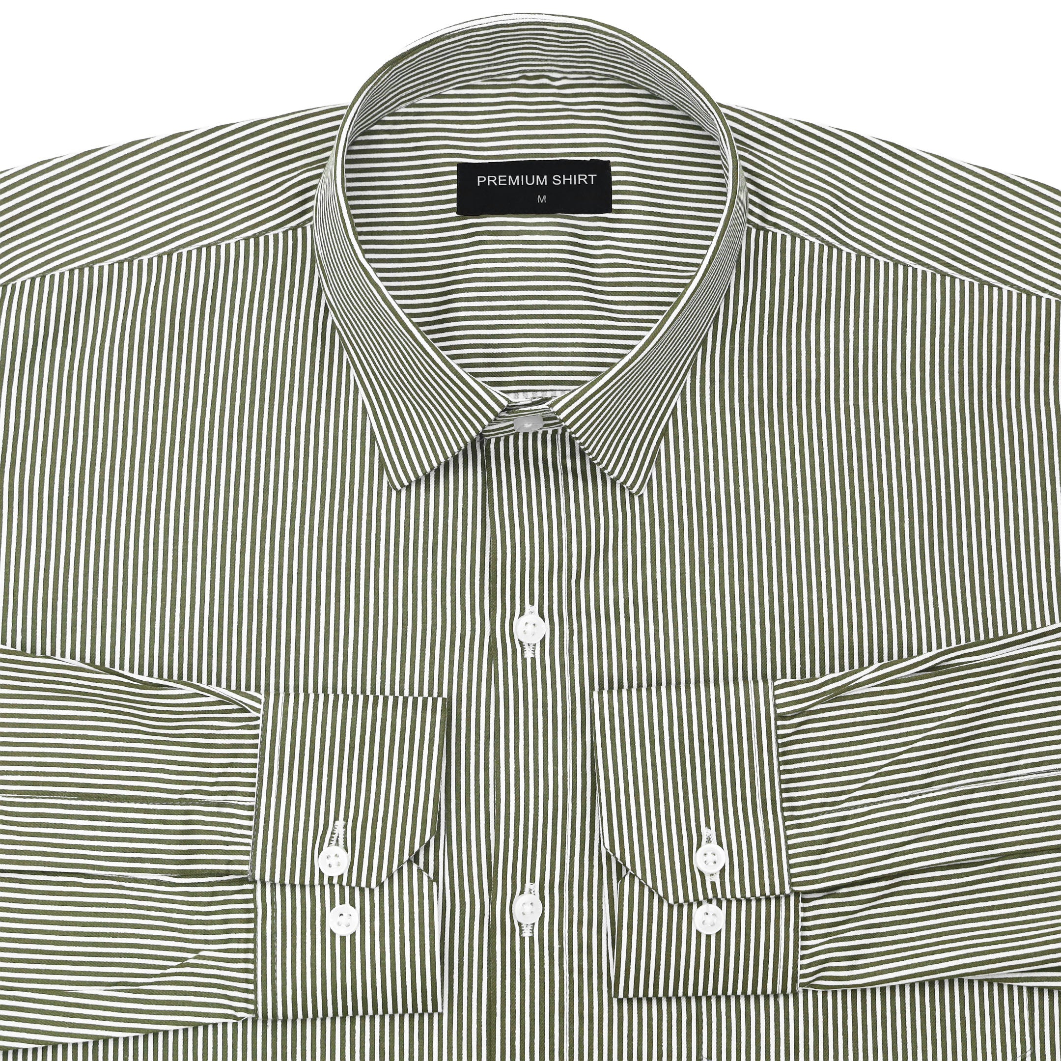 Olive Cotton Blend Stripes Shirt for Men