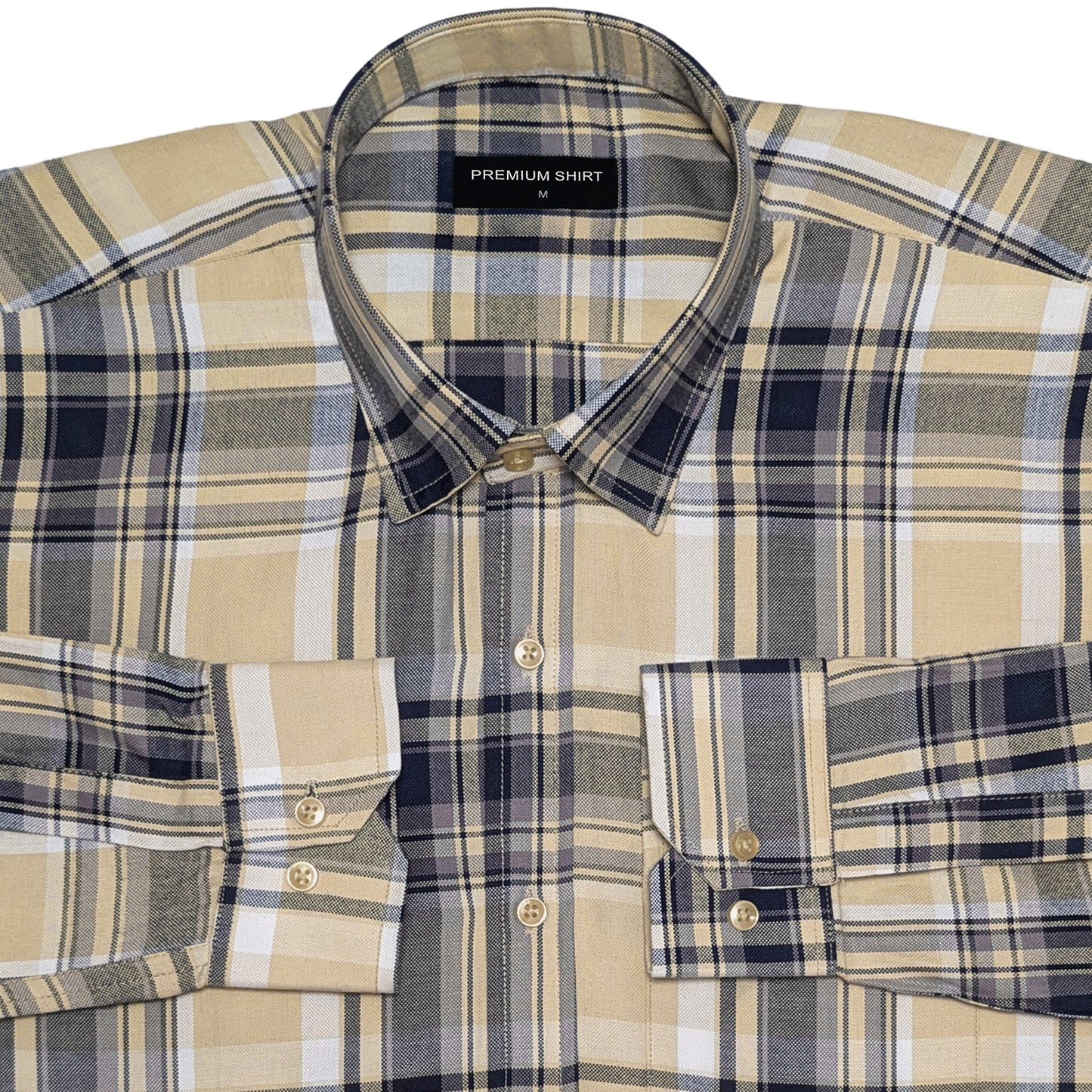 Beige & Navy Classic Check Cotton Blend Shirt for Men