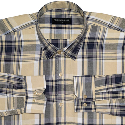 Beige & Navy Classic Check Cotton Blend Shirt for Men