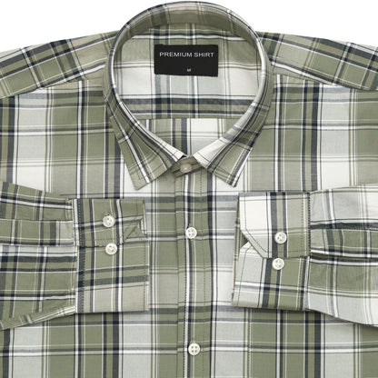 Olive Green Classic Check Paper Cotton Shirt For Men