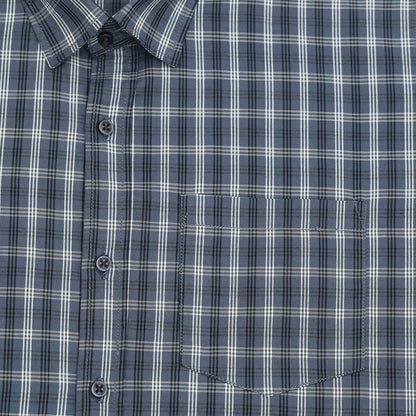 Dark Grey Classic Check Cotton Blend Shirt For Men