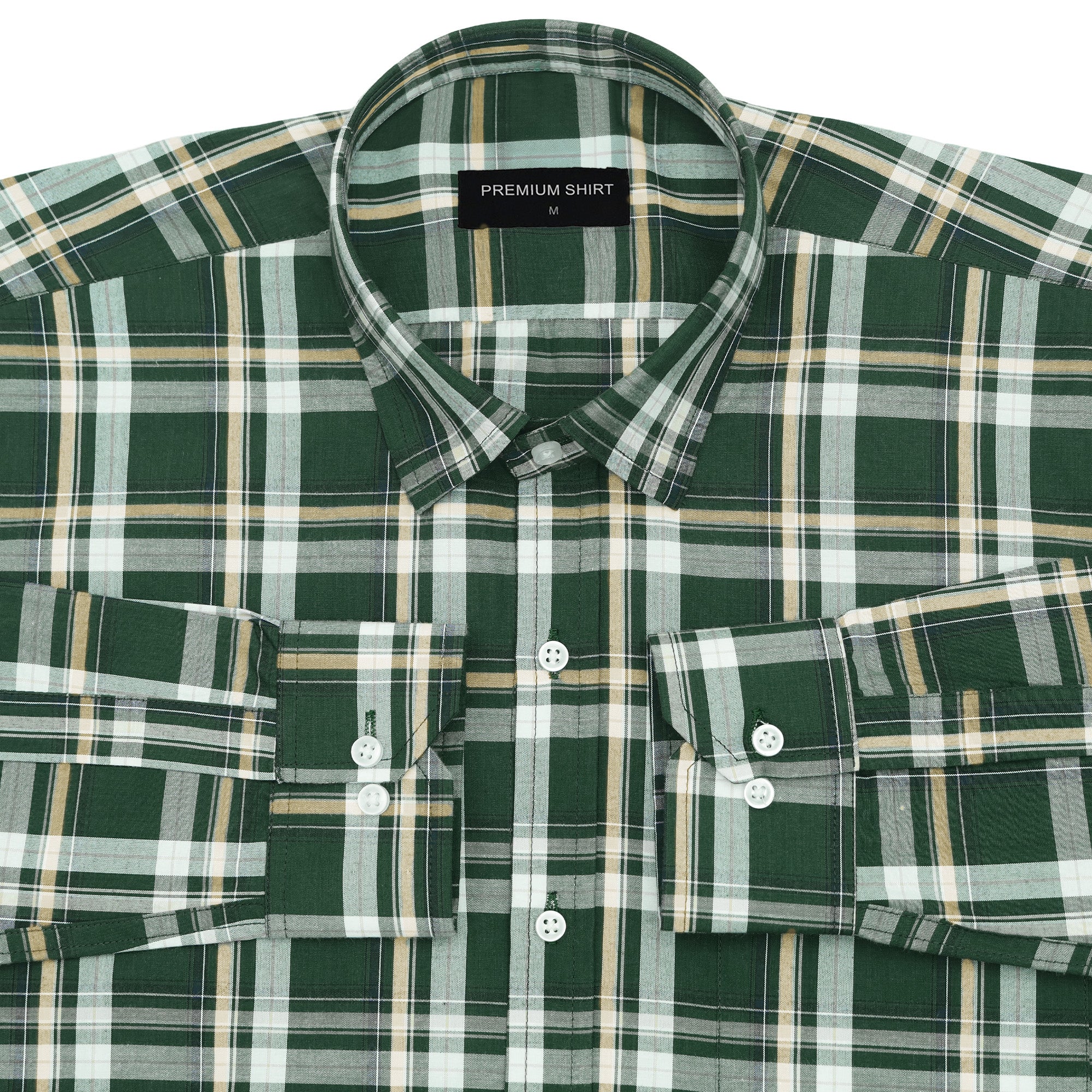 Woodland Green Classic Check Paper Cotton Shirt for Men