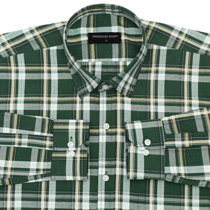 Woodland Green Classic Check Paper Cotton Shirt for Men