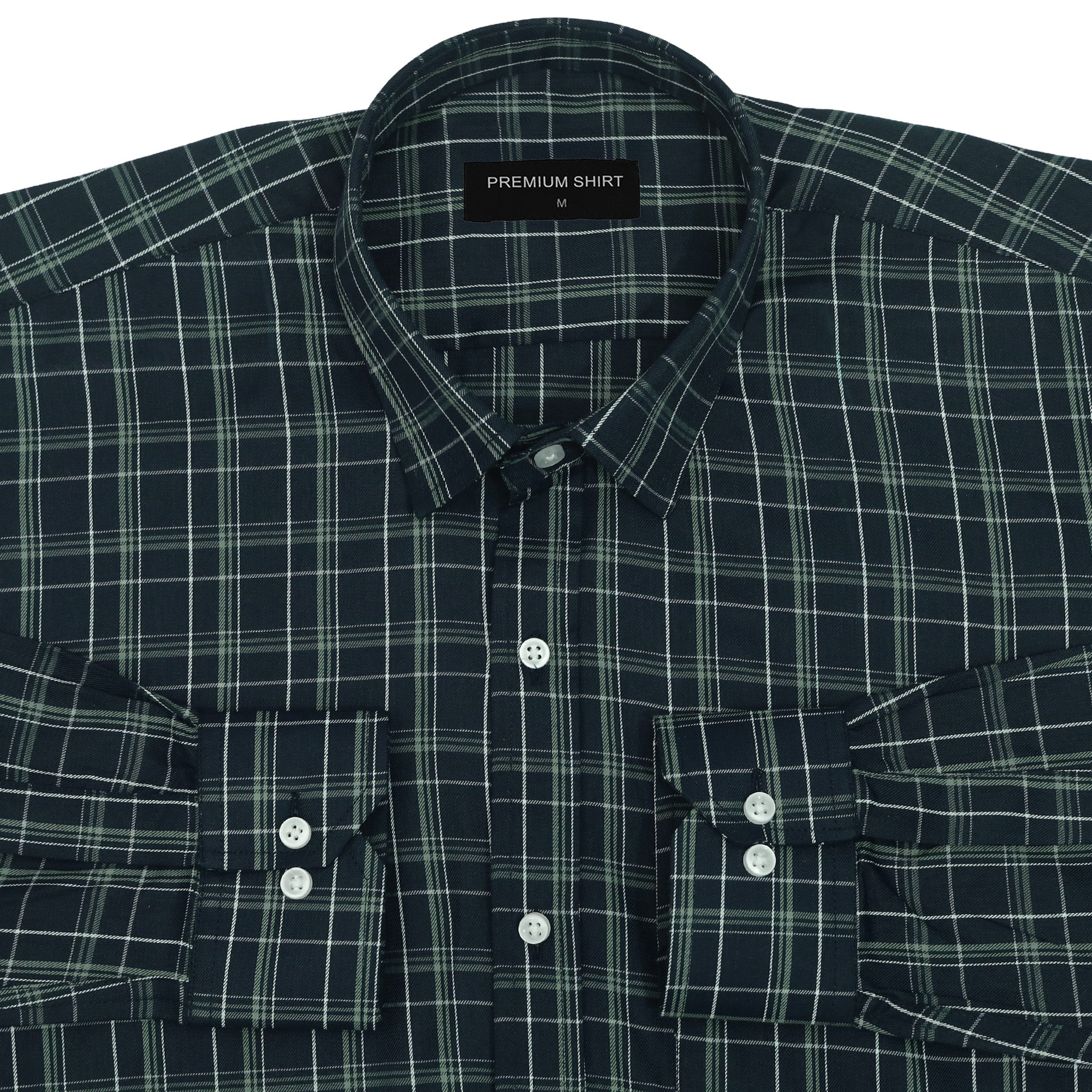 Midnight Green Classic Check Cotton Blend Shirt for Men