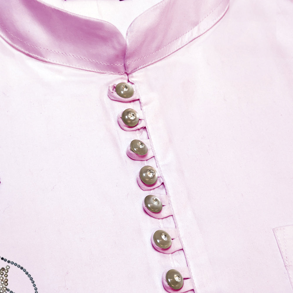 Designer Pink Satin Short Kurta For Men