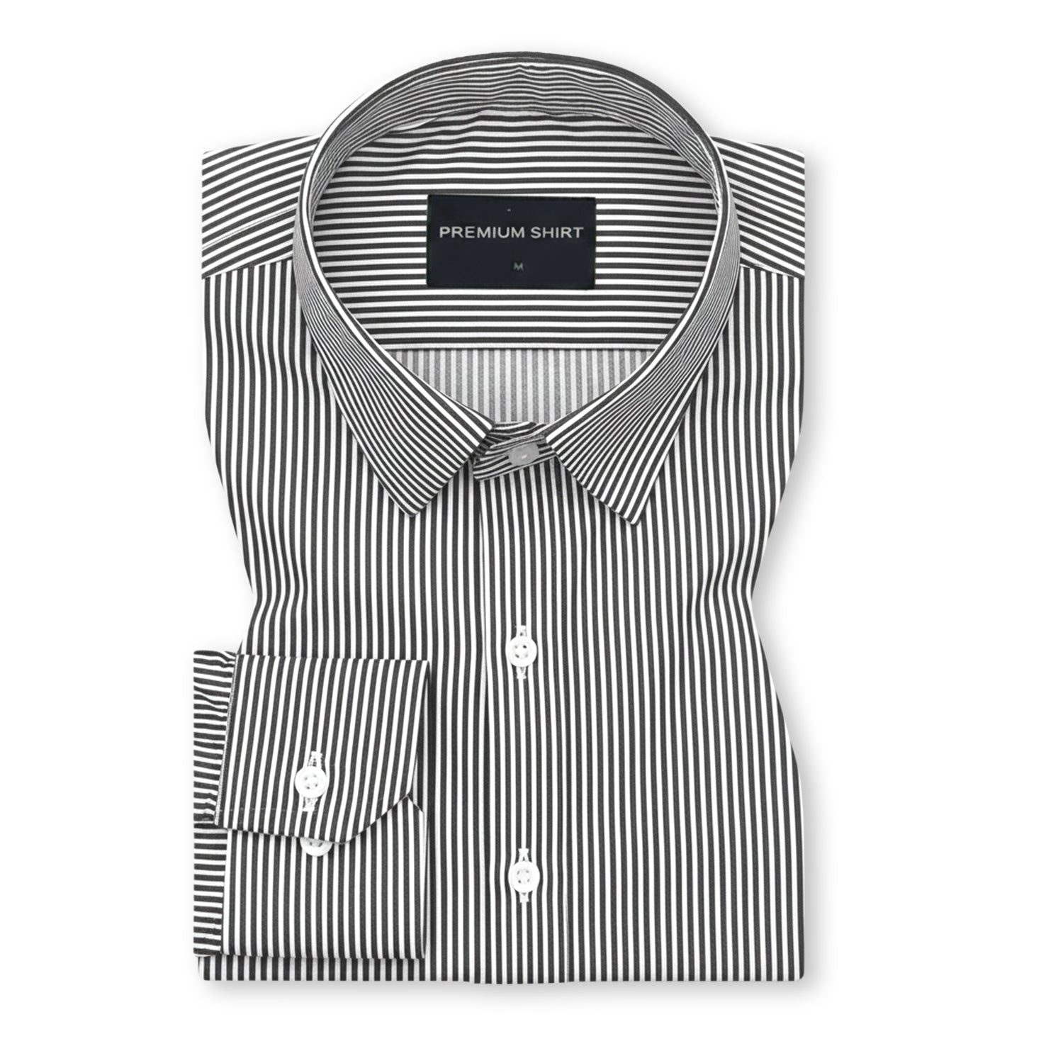 Black Cotton Blend Stripes Shirt for Men