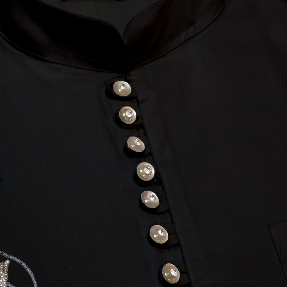 Designer Black Satin Short Kurta For Men