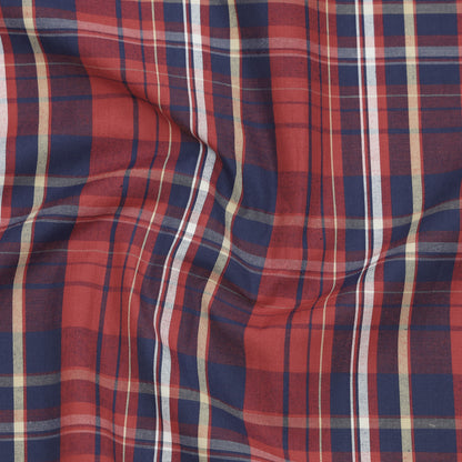Crimson Red Check Paper Cotton Shirt For Men