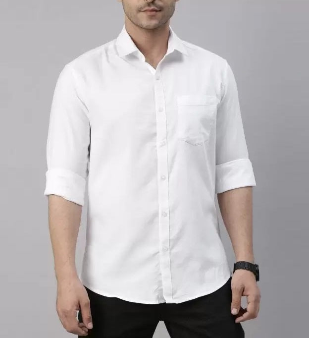 Pearl White Twill Cotton Shirt For Men