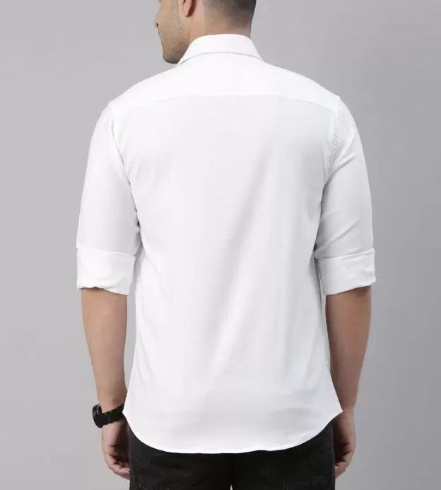 Pearl White Twill Cotton Shirt For Men