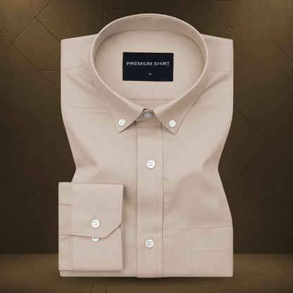 New Beige Oxford Cotton Shirt For Men