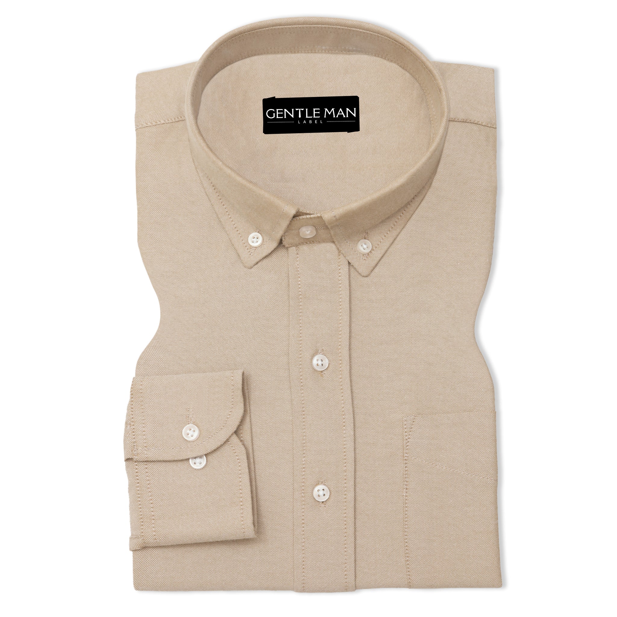 Beige Oxford Cotton Shirt For Men