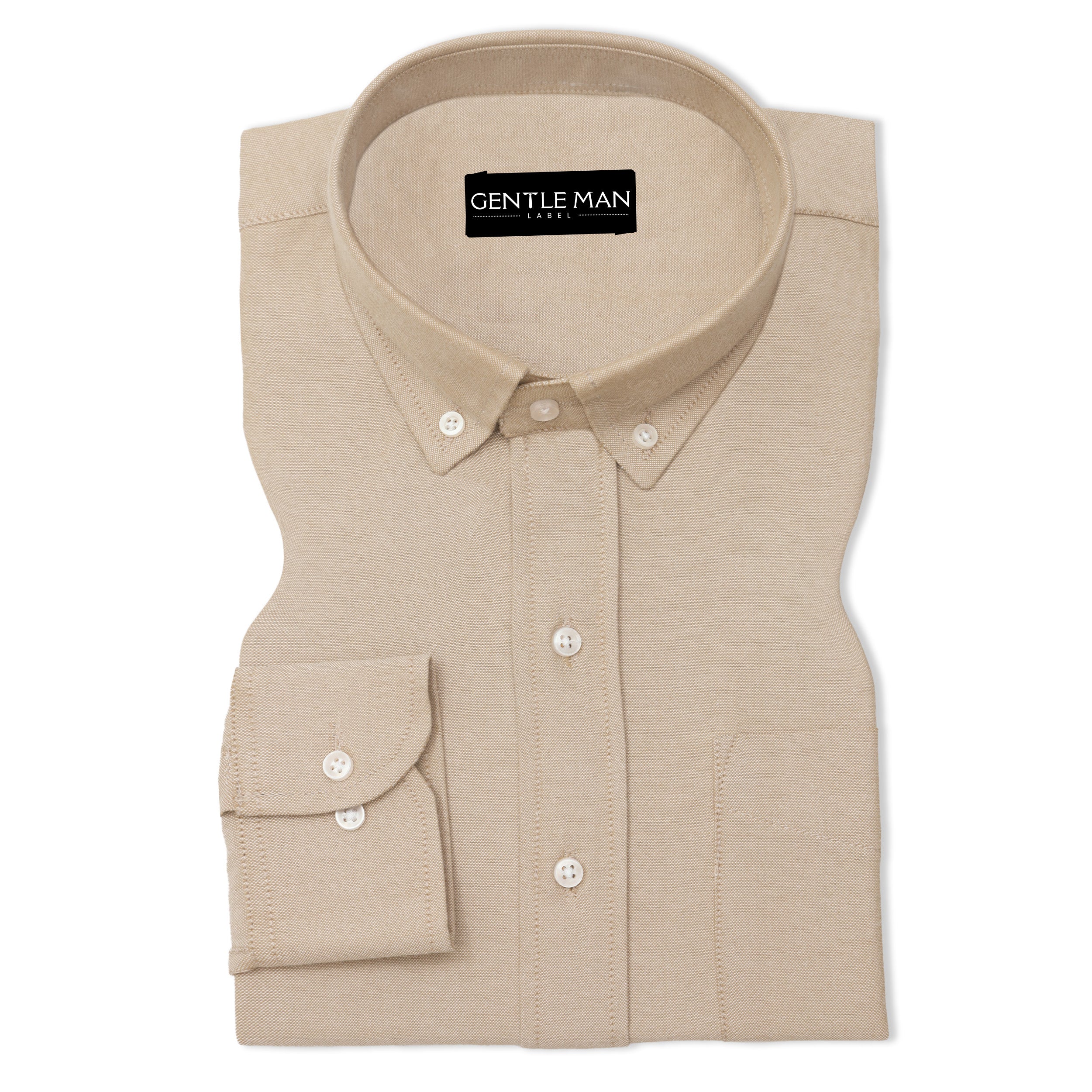 Beige Oxford Cotton Shirt For Men