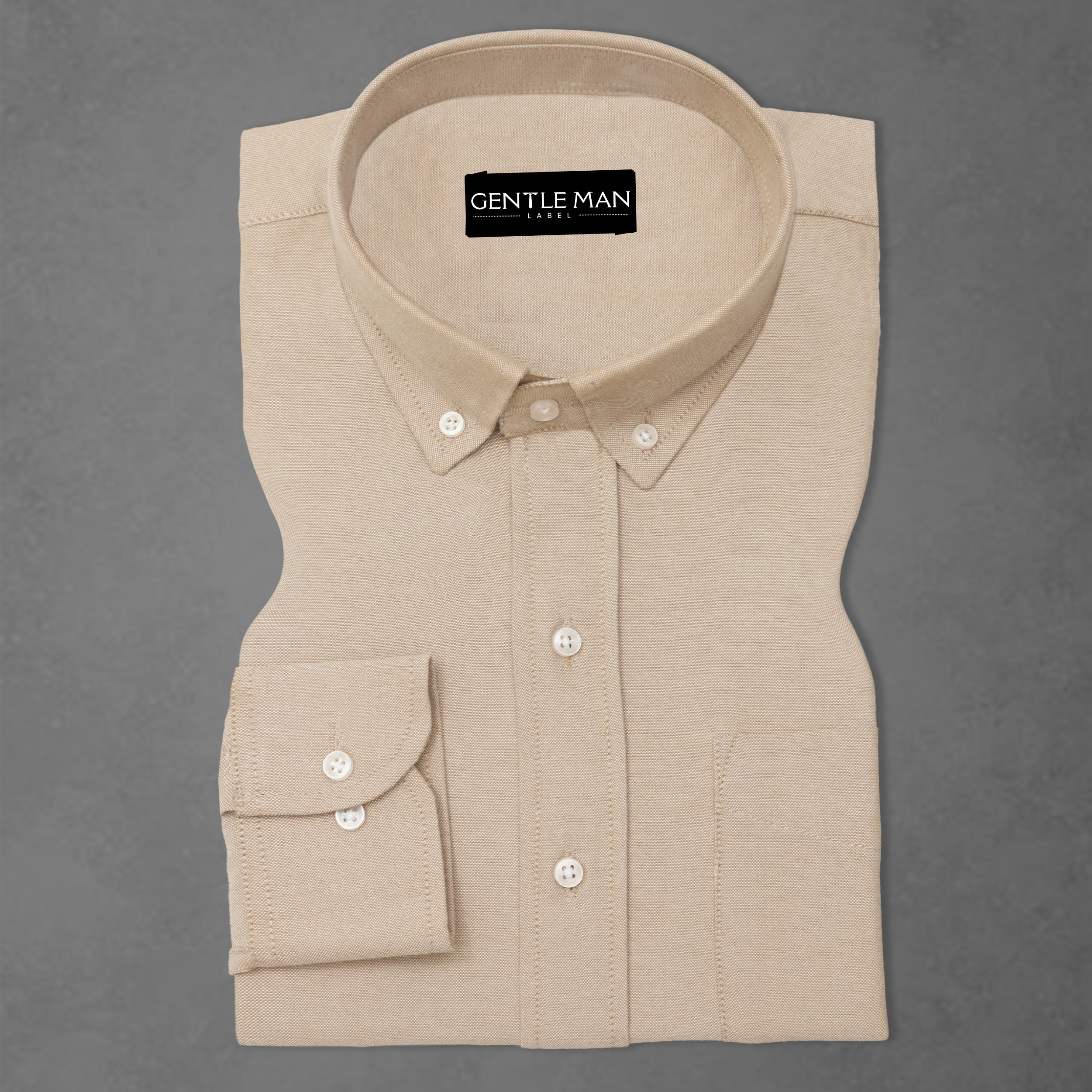 Beige Oxford Cotton Shirt For Men