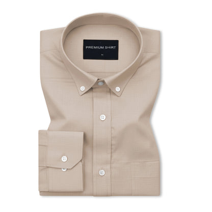 Beige Oxford Cotton Shirt For Men