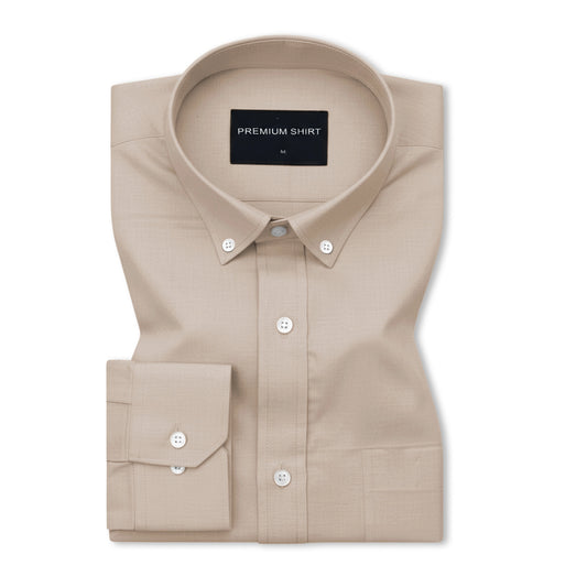 Beige Oxford Cotton Shirt For Men