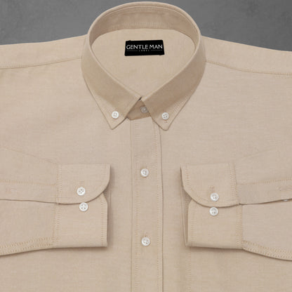 New Beige Oxford Cotton Shirt For Men
