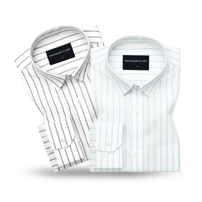Pack of 2 Charcoal & Skyline Pinstripe Linen Shirts Bundle For Men