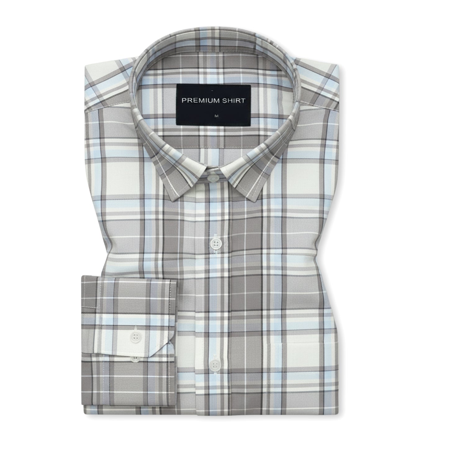 Cloud Grey Classic Check Cotton Blend Shirt For Men