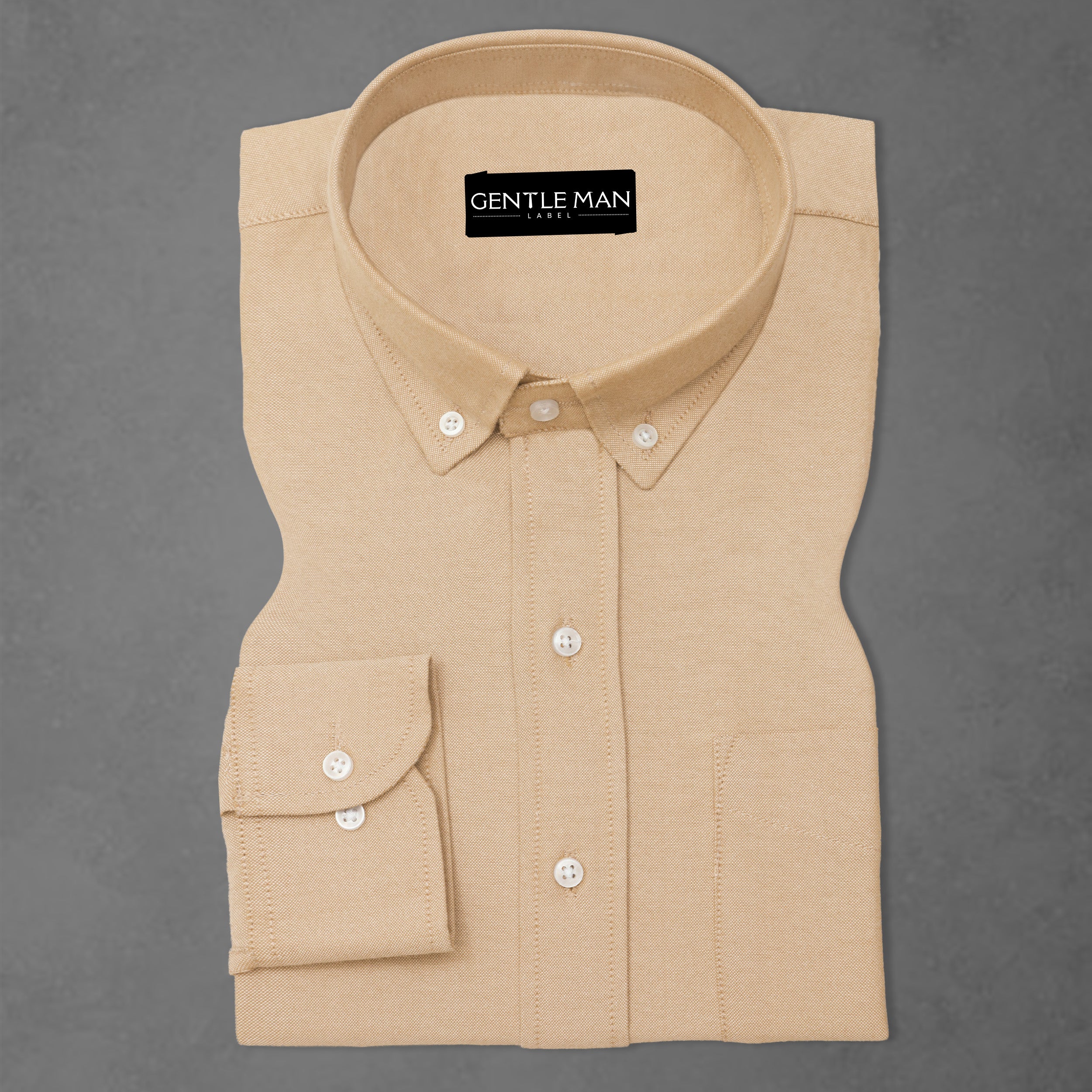 Cream Oxford Cotton Shirt For Men