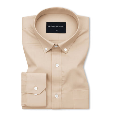 Cream Oxford Cotton Shirt For Men