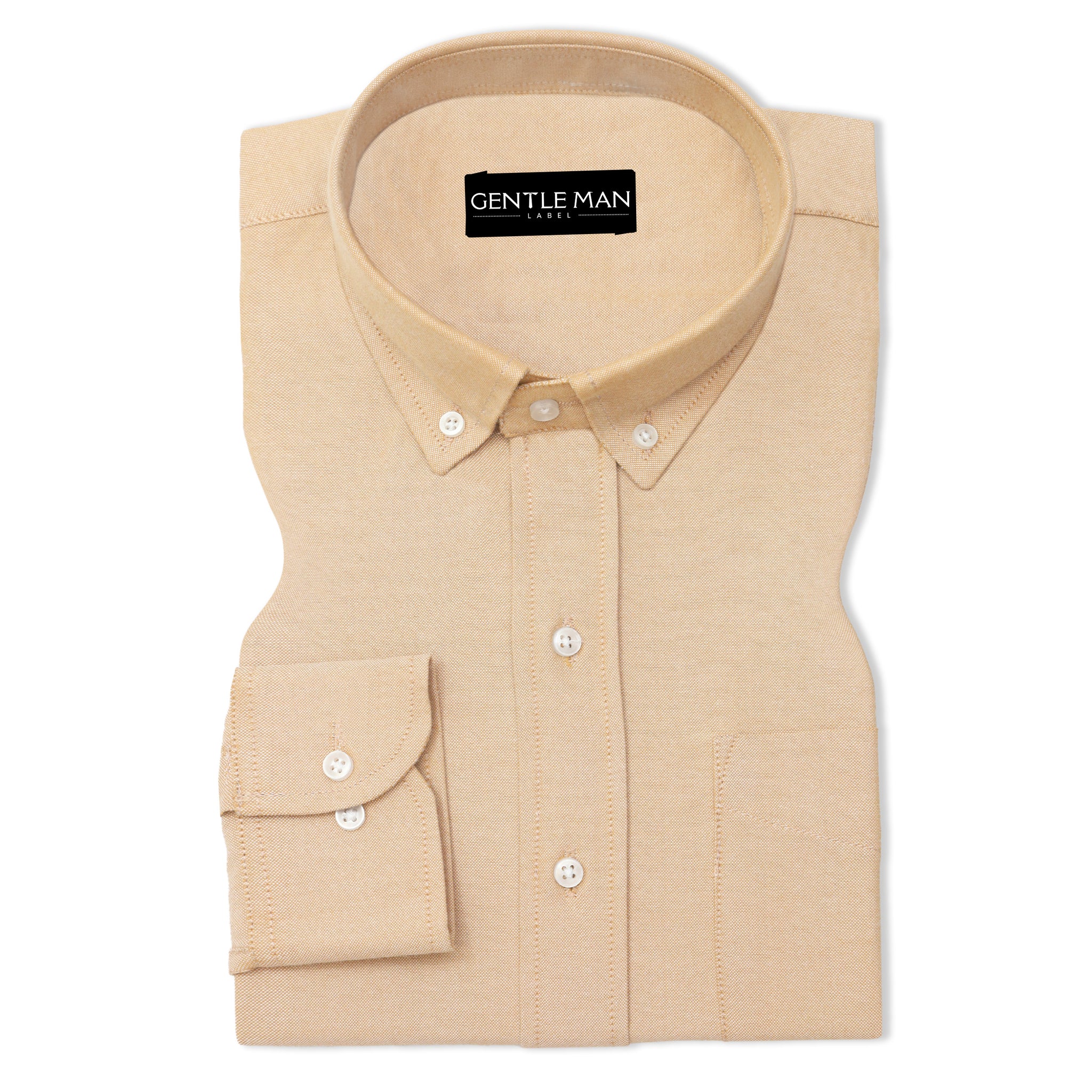 Cream Oxford Cotton Shirt For Men