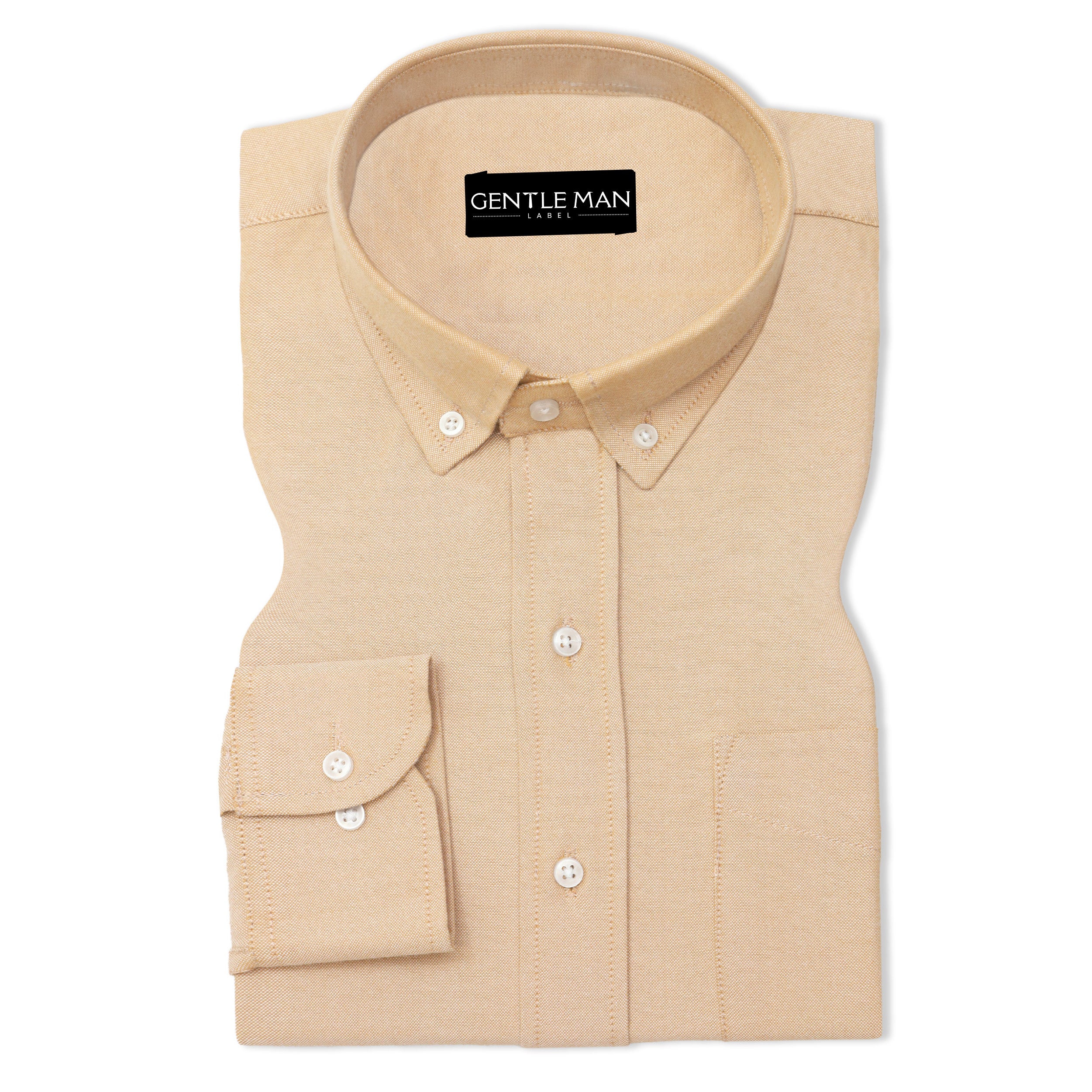 Cream Oxford Cotton Shirt For Men