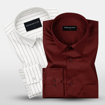 Crimson Red Satin & Fine Maroon Linen Shirts Bundle for Men