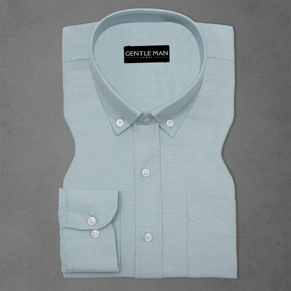 Pack of 2 Cyan Blue & White Oxford Cotton Shirts Bundle For Men