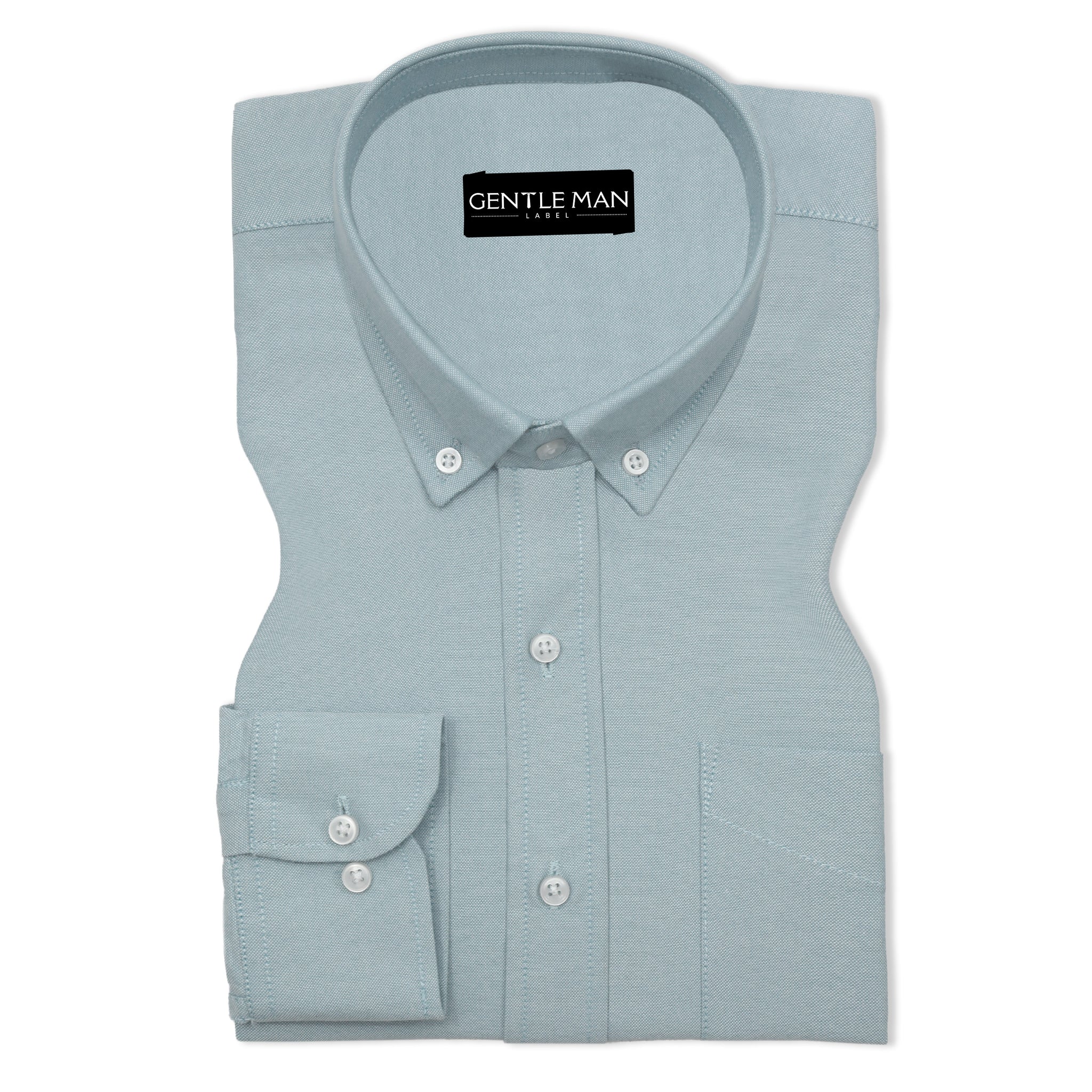Cyan Blue Oxford Cotton Shirt For Man