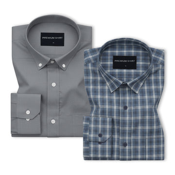 Pack of 2 Dark Grey & Dark Grey Classic Check Cotton Shirts Bundle For Men