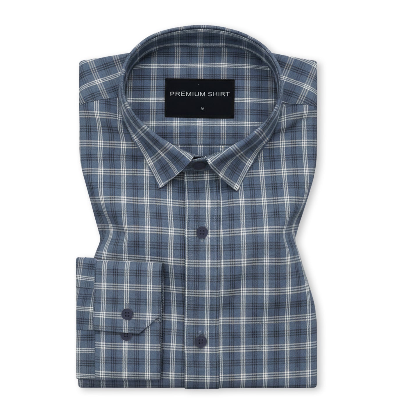 Dark Grey Classic Check Cotton Blend Shirt For Men