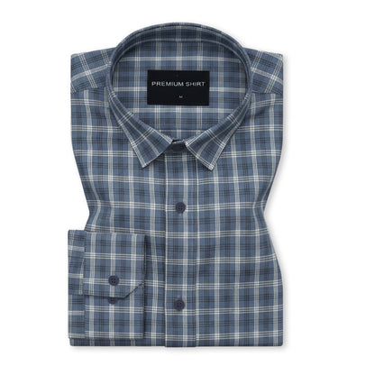 Dark Grey Classic Check Cotton Blend Shirt For Men