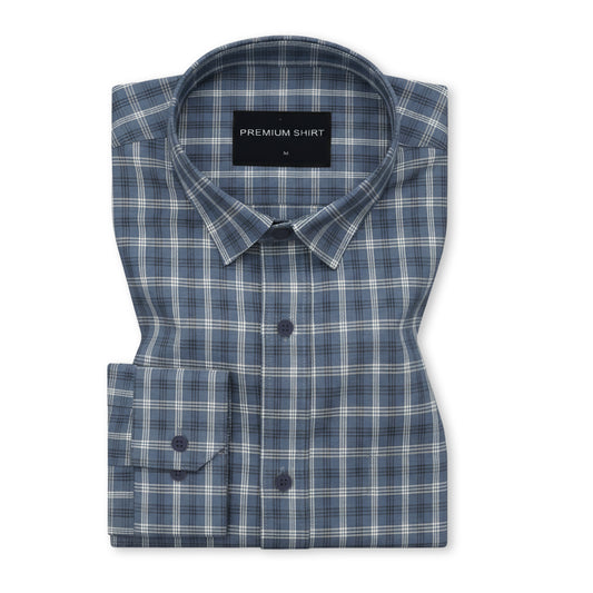 Dark Grey Classic Check Cotton Blend Shirt For Men
