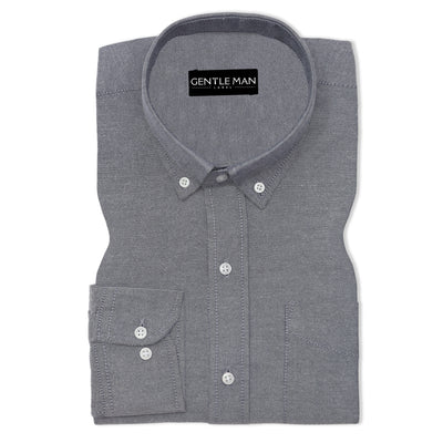 Dark Grey Oxford Cotton Shirt For Men