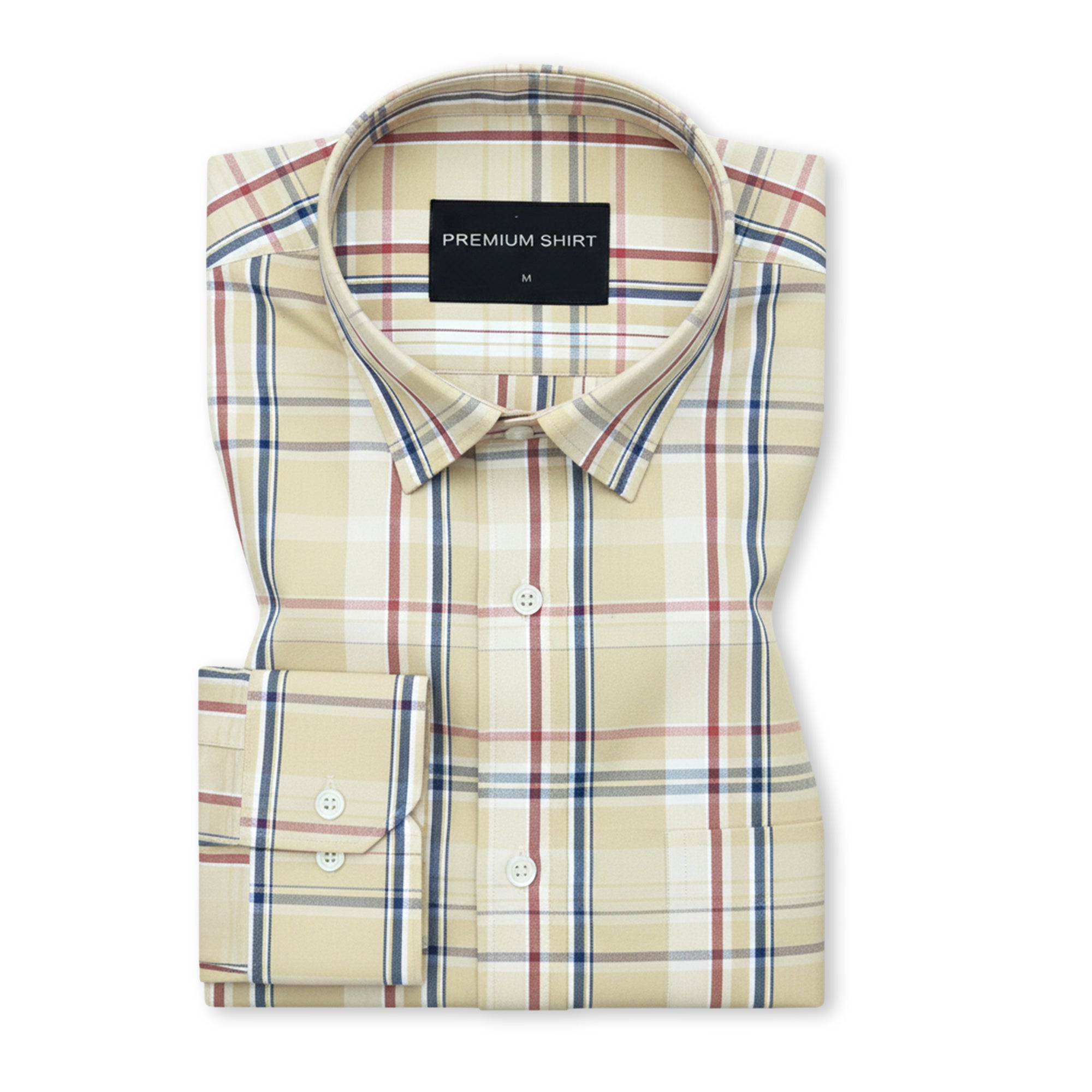 Golden Beige Classic Check Paper Cotton Shirt for Men