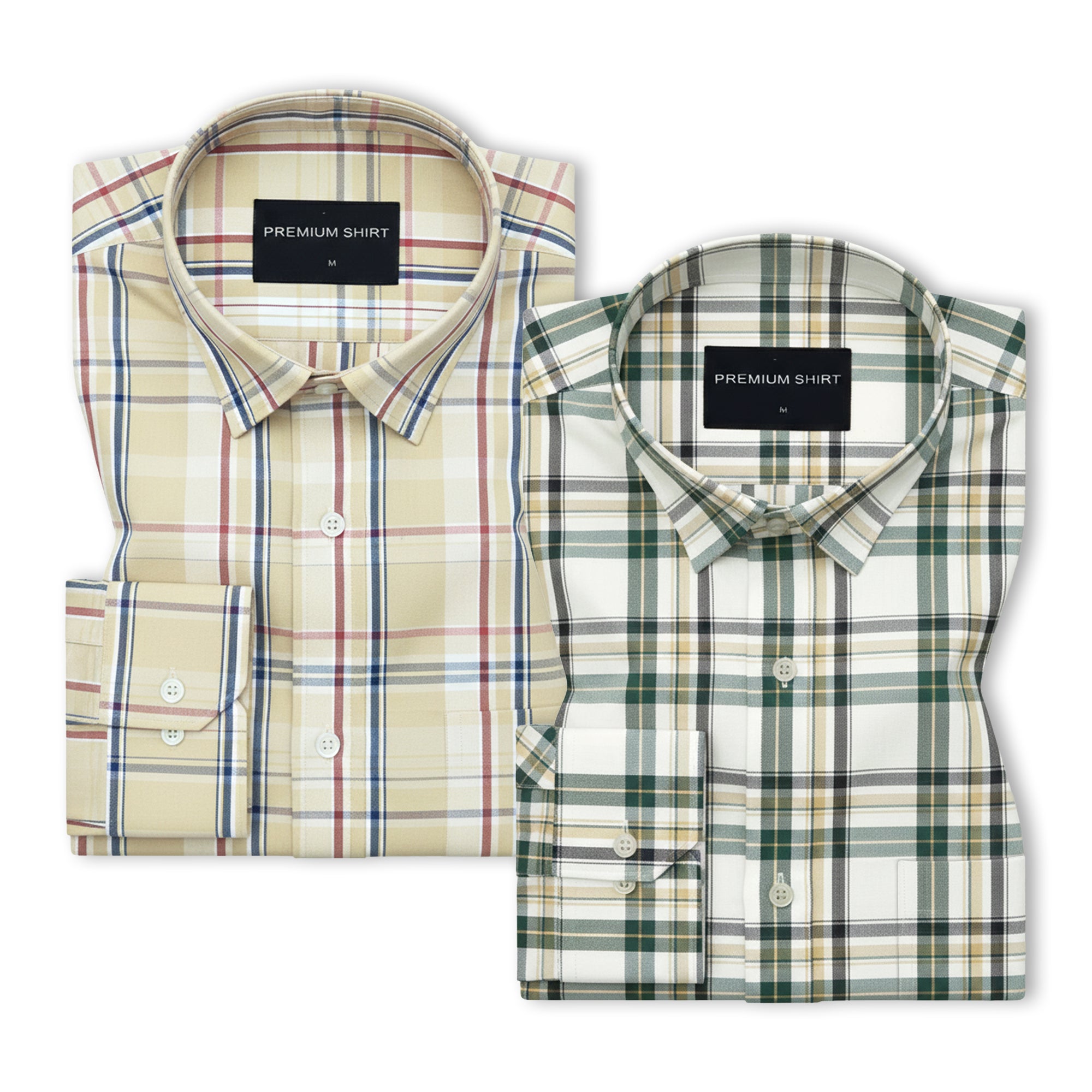 Pack of 2 Amber Forest & Golden Beige Classic Check Cotton Shirts Bundle For Men