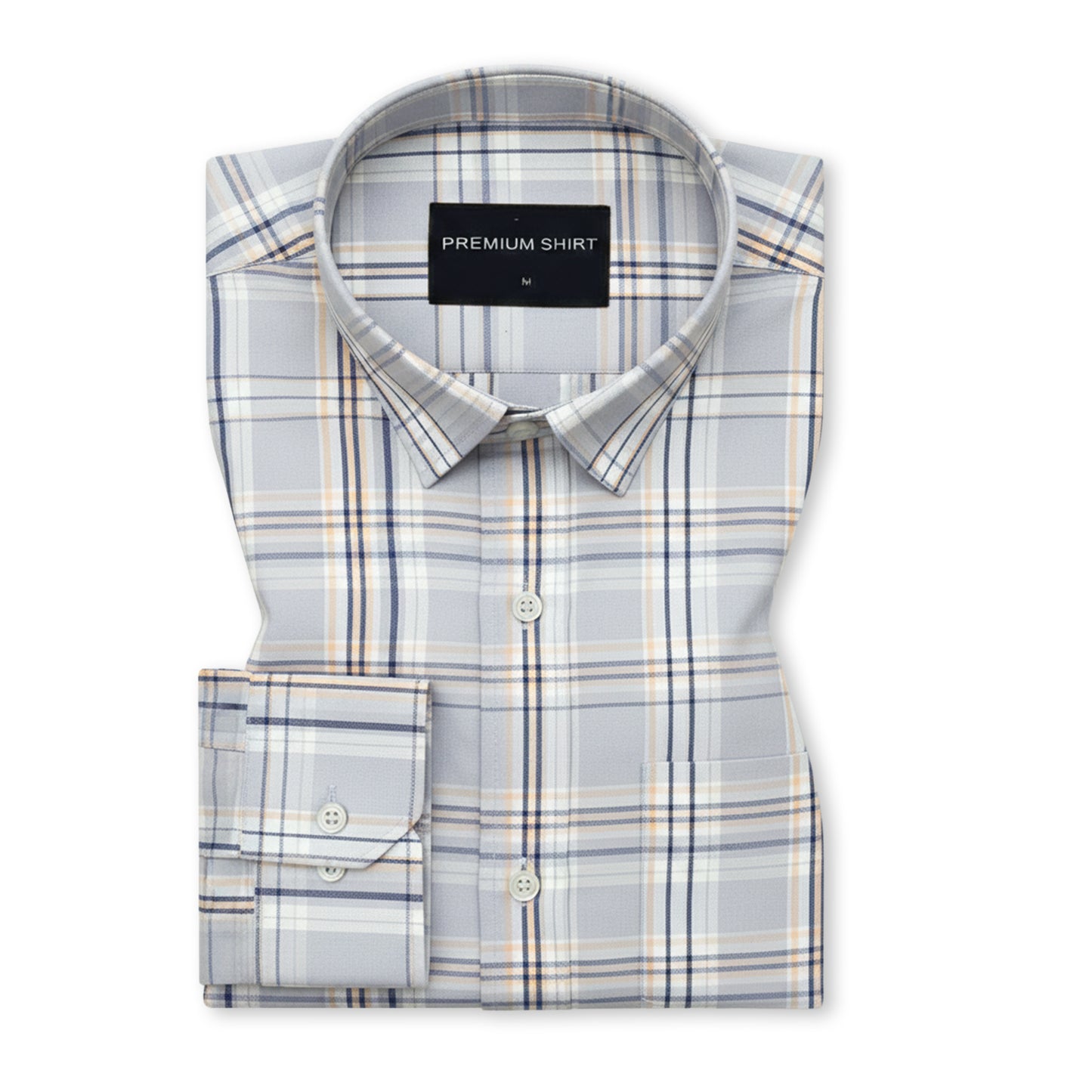 Graphite Mustard Classic Check Paper Cotton Shirt For Men
