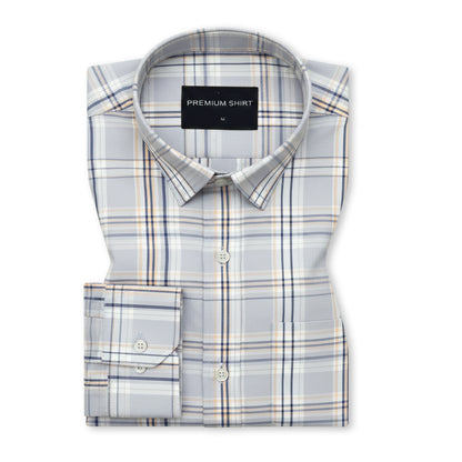 Graphite Mustard Classic Check Paper Cotton Shirt For Men
