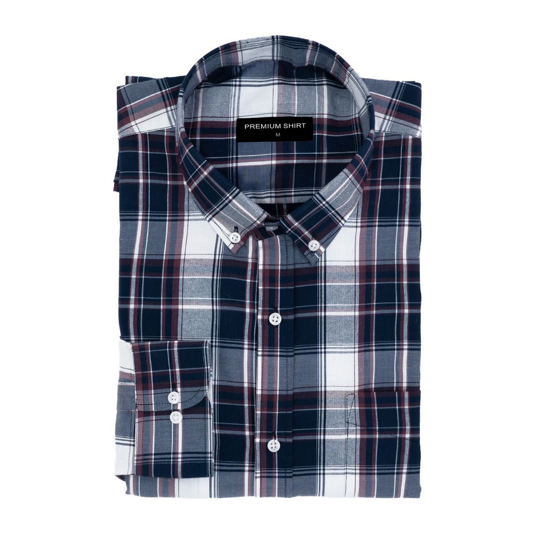 Navy Blue Check Paper Cotton Shirt For Men