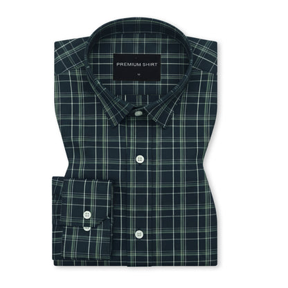 Midnight Green Classic Check Cotton Blend Shirt for Men