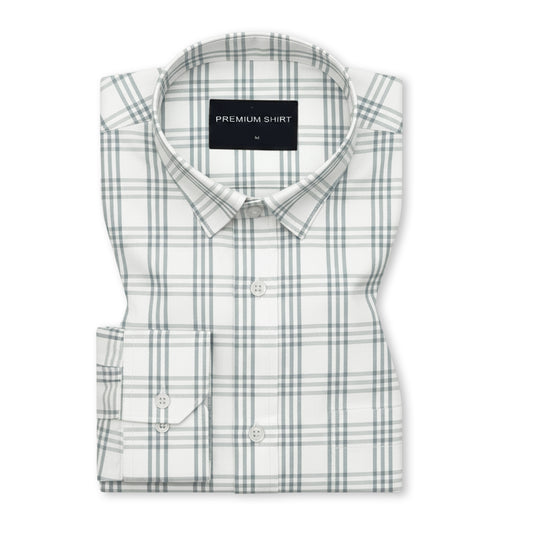 Mist Blue Classic Check Paper Cotton Shirt For Men