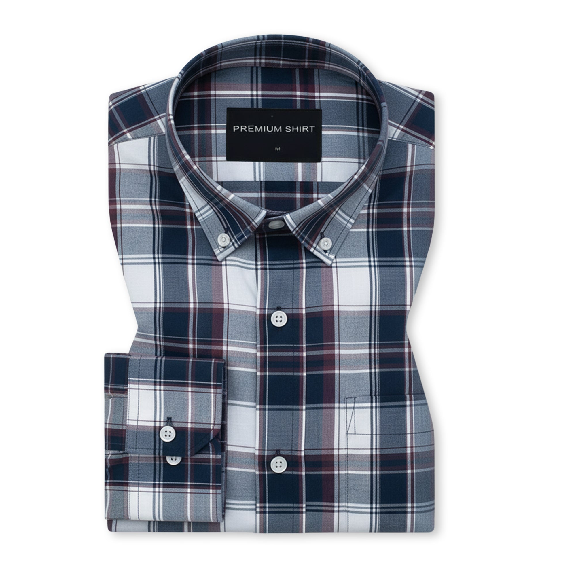 Navy Blue Check Paper Cotton Shirt For Men