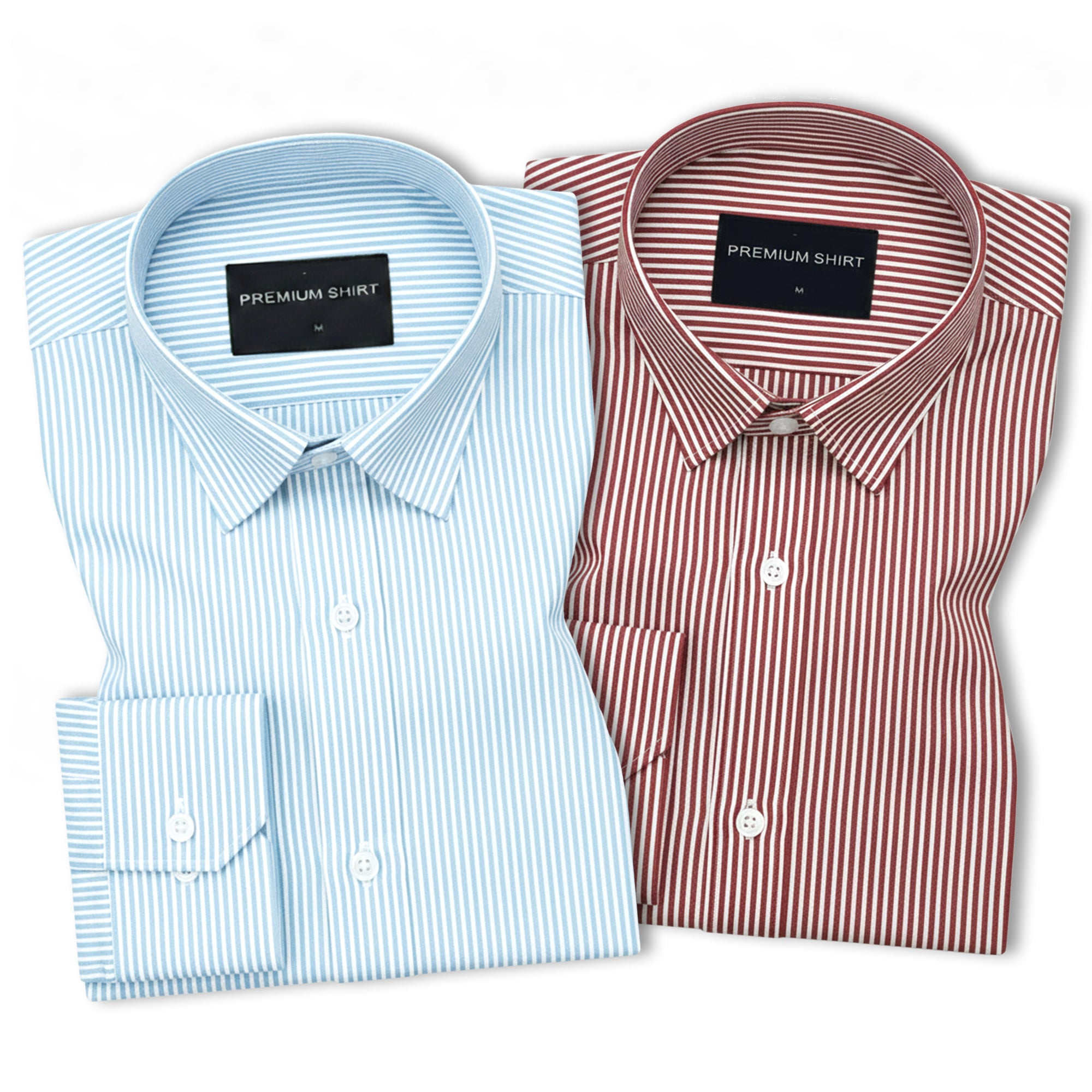 Pack of 2 Ocean Breeze & Maroon Cotton Blend Stripes Shirts Bundle For Men